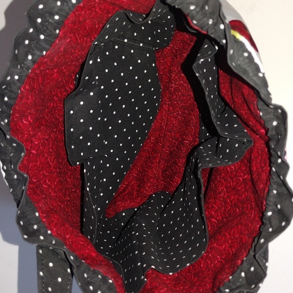 Floral, polkadots, and faux black leather draw string bag - Picture 4 of 6